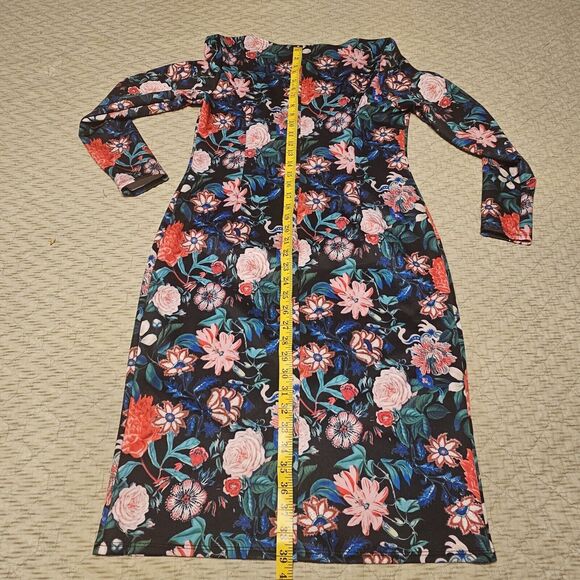 Project Runway Long Sleeve Dress Floral Midi Fitted BodyCon Black L - Picture 5 of 7
